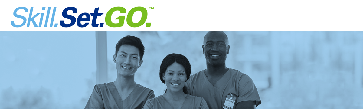Skill.Set.Go. logo and group of three evs technicians